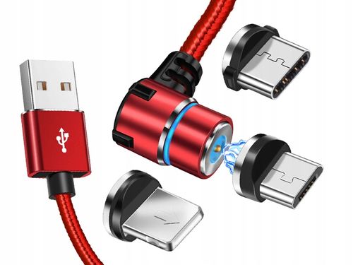 KABEL MAGNETYCZNY 3w1 DO IPHONE MICRO USB TYP-C na Arena.pl