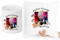 Jarosław Kaczyński Zestaw Poduszka + Skarbonka Z Nadrukiem Ze Zdjęciem