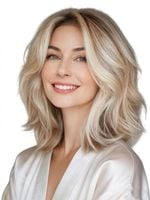 Peruka Krótka Bob Falowana Kręcona Naturalna Ombre Platynowy Blond 35 cm
