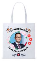 Mateusz Morawiecki Pis Torba Eco Biała Shopper Z Nadrukiem Ze Zdjęciem