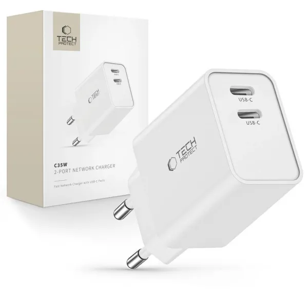 Ładowarka Tech-Protect C35W sieciowa 2x USB-C PD 35W - biała zdjęcie 1