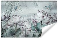 Fototapeta Do Sypialni Ptaki KWIATY Lotosu Beton Vintage 180cm x 120cm