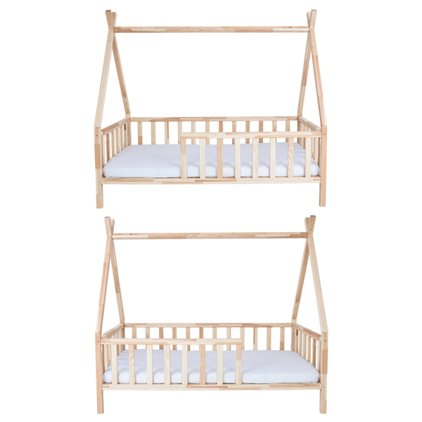 ŁÓŻKO TIPI 140x80 DREWNIANE ŁÓŻKO DZIECIĘCE BARIERKA + STELAŻ SOSNA