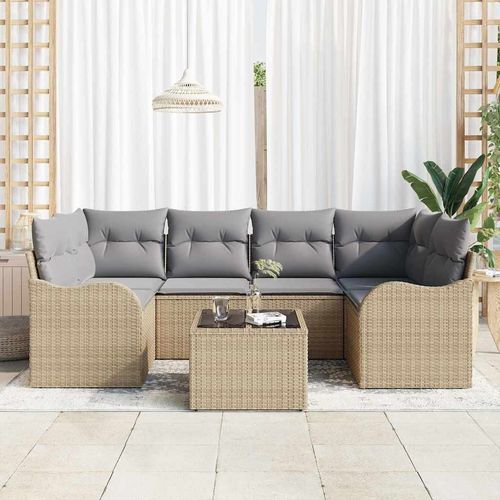 Zestaw Sof na Ogród 7 pcs Beżowy 55 x 55 x 37 cm Polirattan na Arena.pl