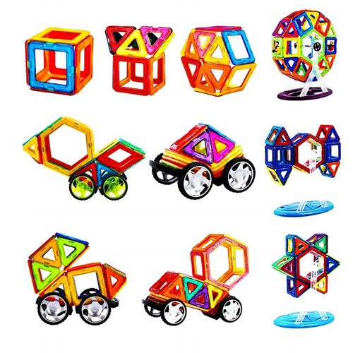 EDUKACYJNE KLOCKI MAGNETYCZNE 124 elementy SZABLON certyfikat GRATIS na Arena.pl