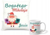 Zestaw PODUSZKA i KUBEK z nadrukiem PREZENT na mikołajki z imieniem