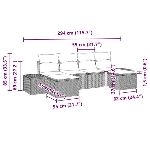 Zestaw Sof na Ogród 6 pcs Czarny 184 x 62 x 85 cm Polirattan na Arena.pl