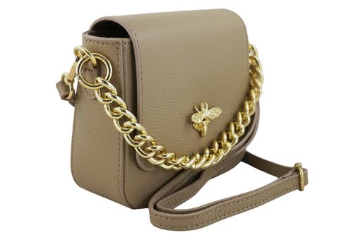 Modna torebka skórzana ze złotym łańcuszkiem - Beżowa na Arena.pl