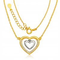 Złoty Łańcuszek z Sercem 925/585 Naszyjnik Dwa Serca Na Prezent Urodziny