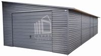 GARAŻ BLASZANY 5m x 8m poziom - spad w prawo - Brama uchylna + drzwi - antracyt grafit 5x8