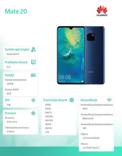 Huawei Smartfon Mate 20 DUAL SIM Niebieski na Arena.pl
