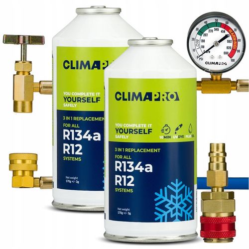 ZESTAW DO NAPEŁNIANIA KLIMATYZACJI AUT Z R134a 2x 170g CZYNNIK WĄŻ REDUKCJA na Arena.pl