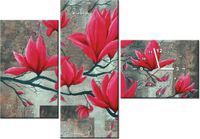 100CM 70CM ZEGAR 3 ELEM FUKSJOWA MAGNOLIA ŚCIENNY OBRAZ