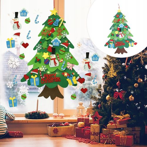 CHOINKA FILCOWA NA RZEPY Z OZDOBAMI DLA DZIECI ŚWIATEŁKA 50 LED NA ŚCIANĘ na Arena.pl