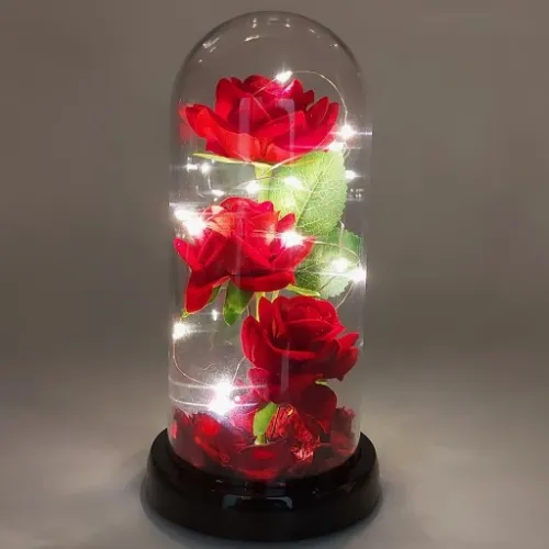 WIECZNA RÓŻA W SZKLE W KOPULE ŚWIECĄCA NA WALENTYNKI LED PREZENT PUDEŁKO na Arena.pl