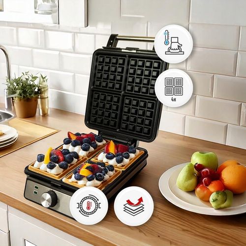 MOCNA GOFROWNICA 4 CHRUPIĄCE GOFRY REGULACJA TEMPERATURY TERMOSTAT 1500W na Arena.pl