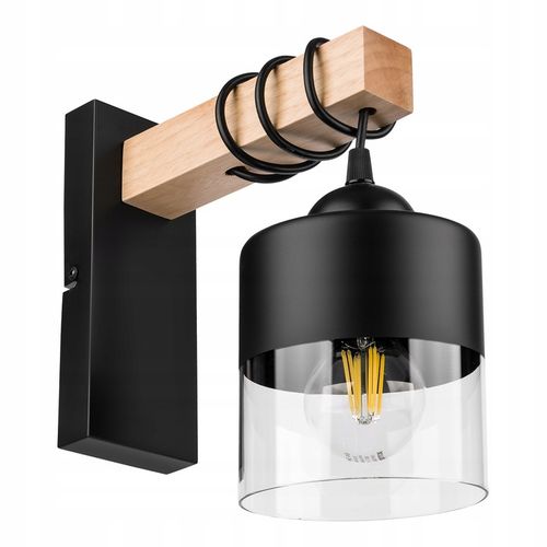 Kinkiet Czarny Lampa Ścienna Nowoczesna Loft Drewniana E27 LEDLUX 60W na Arena.pl