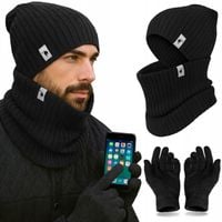KOMPLET MĘSKI CZAPKA + KOMIN + RĘKAWICZKI DOTYKOWE ciepły zimowy PL CZARNY