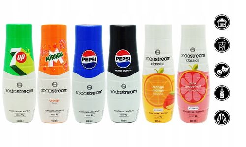 6x SYROP SODASTREAM KONCENTRAT 6 SMAKÓW DO SATURATORA 9L NAPOJU z 440ml na Arena.pl