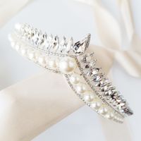 SREBRNA tiara DIADEM korona elegancka ozdobna błyszcząca MODNA z perłami