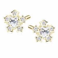 POZŁACANE SREBRNE KOLCZYKI WKRĘTKI PŁATKI ŚNIEGU ŚNIEŻYNKI BIAŁE CYRKONIE