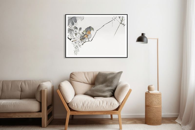 Plakat 60x40cm Two Sparrows, Seitei Japoński Vintage zdjęcie 8