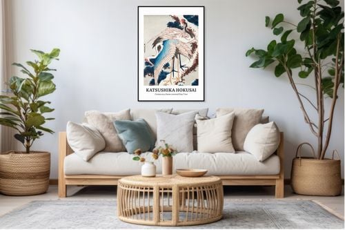 Plakat 60x80cm Design Cranes on a Snow, Hokusai Vintage do Salonu na Arena.pl
