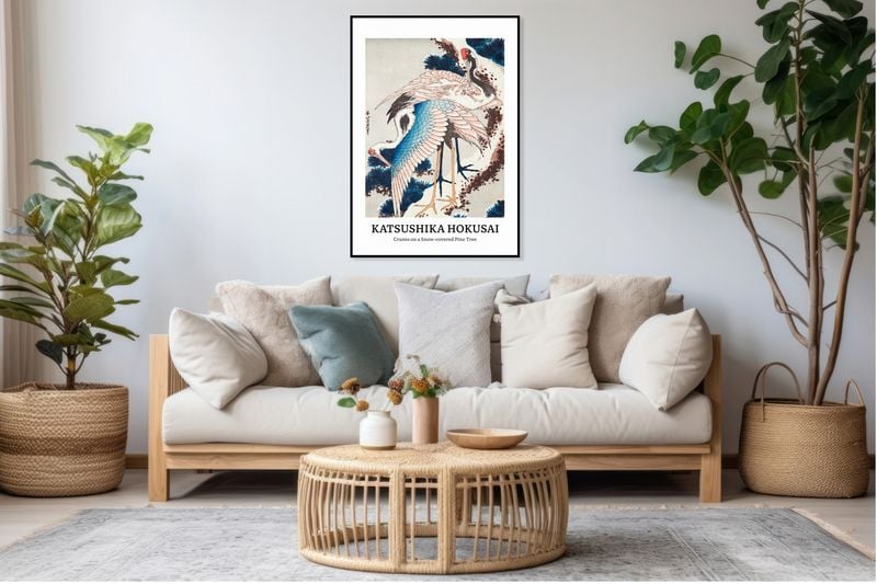 Plakat 60x80cm Design Cranes on a Snow, Hokusai Vintage do Salonu zdjęcie 7