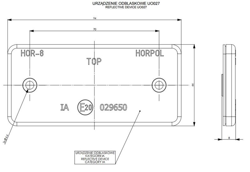 Odblask z otworami pomarańczowy 44x94 (UO027) zdjęcie 2
