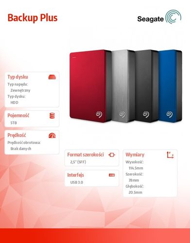 Seagate Backup Plus 5TB 2,5'' STDR5000201 srebrny na Arena.pl
