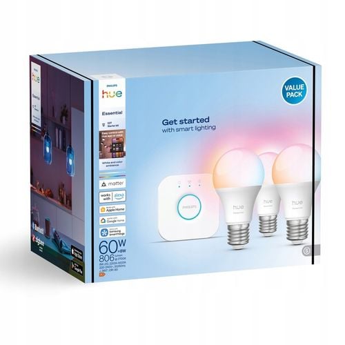 Żarówka LED E27 8W RGB Inteligentna 3 szt. + Mostek Philips HUE na Arena.pl