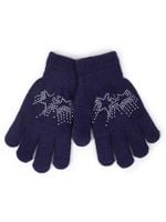 Rękawiczki dziewczęce pięciopalczaste z jetami granatowe YOCLUB