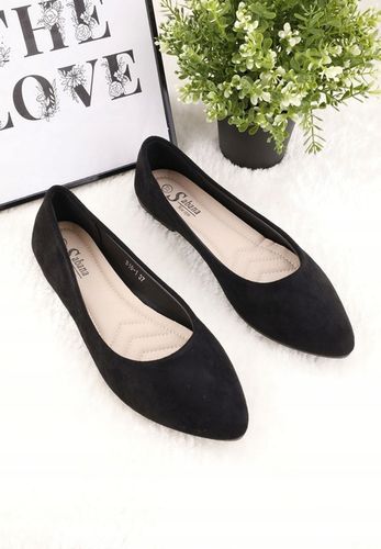 CZARNE BALERINKI DAMSKIE ZAMSZOWE BALERINY WSUWANE WKŁ. EKOSKÓRA na Arena.pl