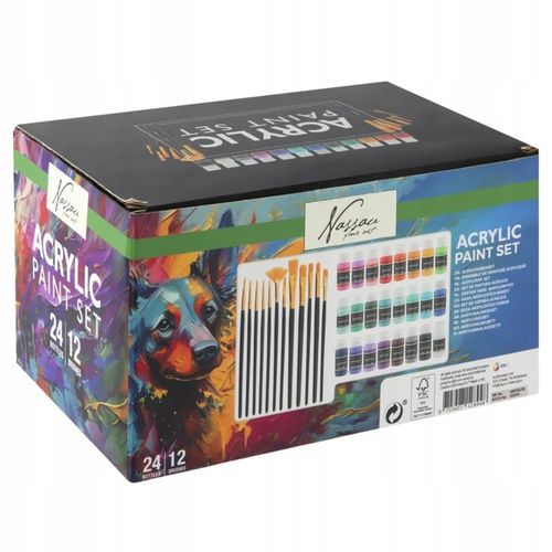 ZESTAW DO MALOWANIA FARBY AKRYLOWE 24X59ml +12 PĘDZLI DUŻY ARTYSTYCZNY 36EL na Arena.pl