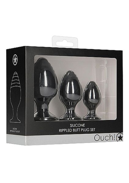 Rippled Butt Plug Set - Black zdjęcie 2