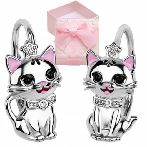 KOLCZYKI SREBRNE KOT KOTEK DLA DZIEWCZYNKI ANGIELSKIE SREBRO 925 ORYGINALNE na Arena.pl