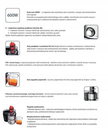 Sokowirówka Optimum RK-0660 WYCISKARKA srebrny/szary 600 W na Arena.pl