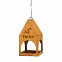 Metalowy Domek Karmnik Dla Ptaków Budka Futter na Łańcuszku Efekt Korten