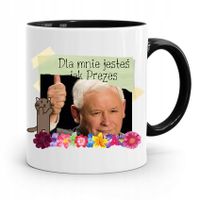 Kubek Czarny Śmieszny Pis Jarosław Kaczyński Z Nadrukiem Ze Zdjęciem