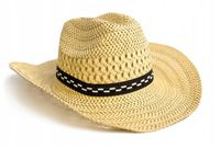 Kapelusz Damski Męski Słomkowy Klasyczny Plażowy Kowbojski Letni Brązowy 60