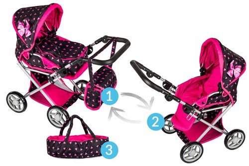 WÓZEK DLA LALEK GŁĘBOKI SPACERÓWKA GONDOLA 3w1 KINDERPLAY TORBA POŚCIEL na Arena.pl