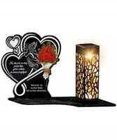 Znicz Solarny Premium XL Dwa Serca i Anioł 20 cm Wieczny Znicz na Cmentarz