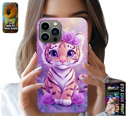 ETUI DO IPHONE 13 PRO - SŁODKI TYGRYSEK NA RÓŻOWYM TLE + SZKŁO na Arena.pl