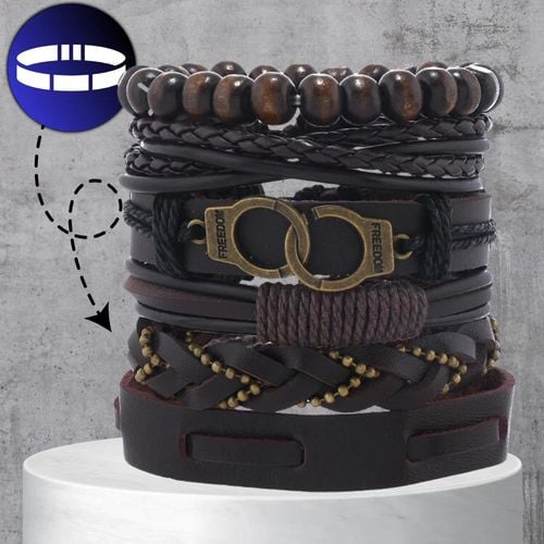 Zestaw 6 brązowych męskich bransoletek plecionych skórzanych na Arena.pl