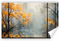 Fototapeta PREMIUM STRUKTURA ZMYWALANA widok na park z żółtymi liśćmi