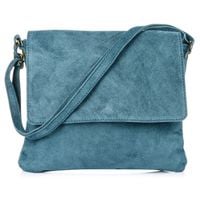VERA PELLE torebka zamszowa listonoszka z klapą V480 jeansowa