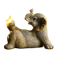 Lampa Solarna LED Ogrodowa Figurka Słoń Rzeźba Żywica Szara Wodoodporna