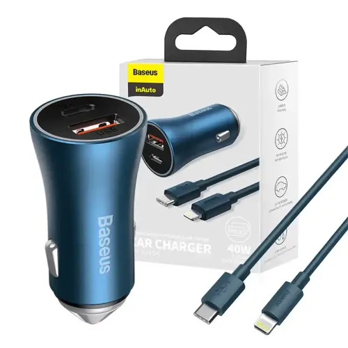 ładowarka samochodowa baseus golden contactor pro, usb + usb-c na Arena.pl