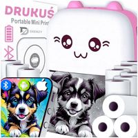 DRUKUŚ MINI DRUKARKA TERMICZNA KOTEK DO ZDJĘĆ + 11 Rolek Papieru GRATIS