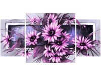 80X40CM SŁONECZNIKI FIOLECIE TRÓJ OBRAZ